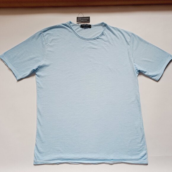 NEW Gionfriddo Men's Italian 100% Cotton Crew Neck Light Blue T-shirt Size L - Picture 6 of 13